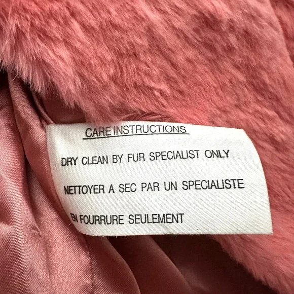 Bernardo Large L Spanish Rabbit Fur Coat Coral Salmon Jacket Satin Lined - Picture 10 of 11